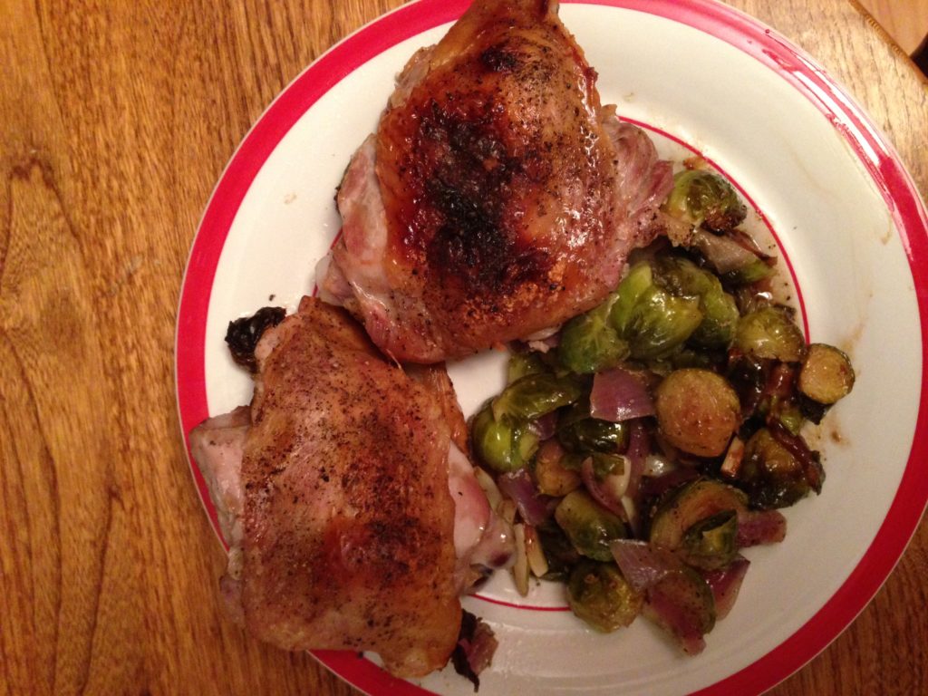 Finished turkey and brussels sprouts