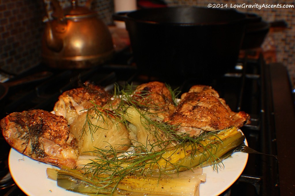 Roasted chicken with fennel and leeks