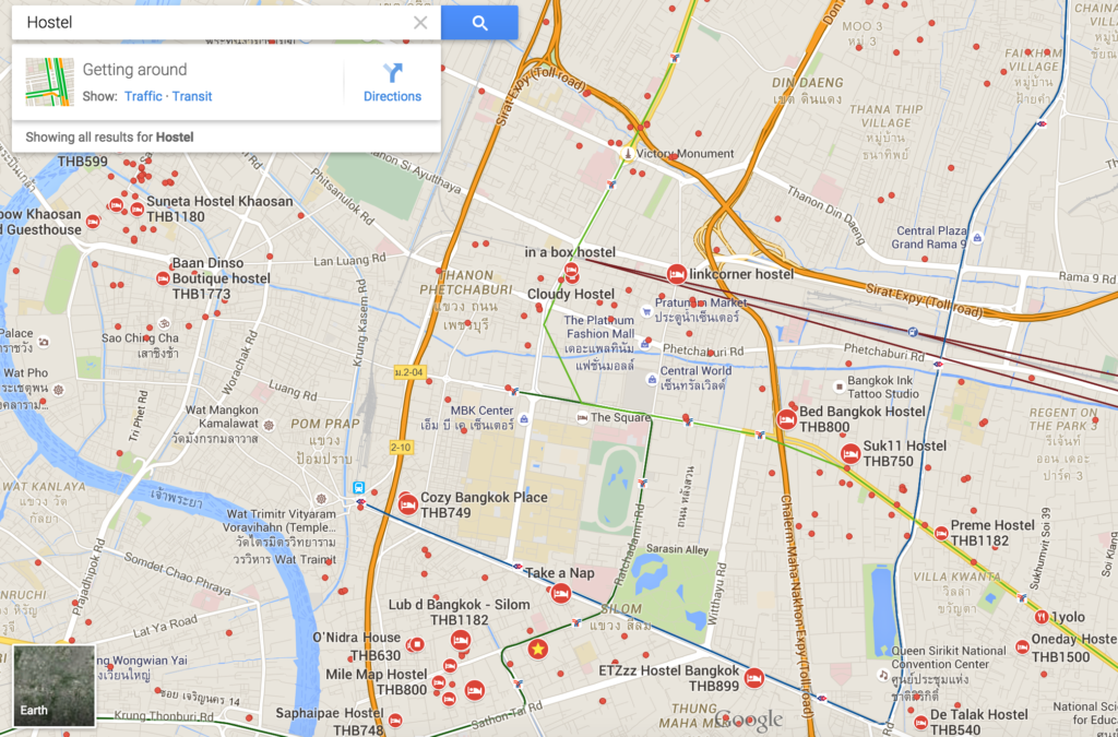 Map of Hostels in Bangkok